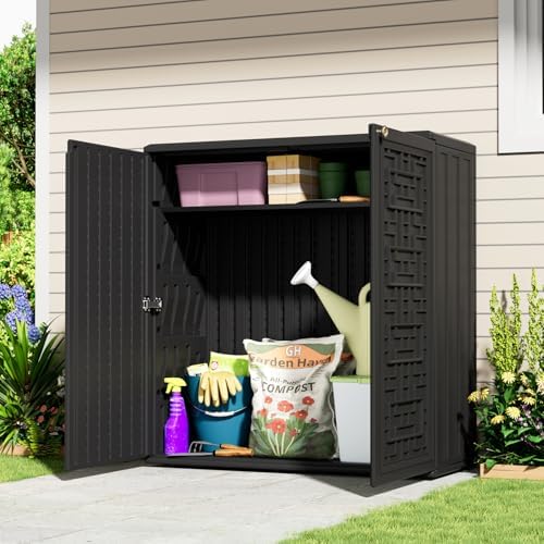 KINYING Outdoor Storage Cabinet Waterproof, Resin 62 Gallon Deck Box for Patio Furniture Cushions, Garden Tools, Pool Tools and Kids’ Toys (Black with 1 Shelving) - Image 4