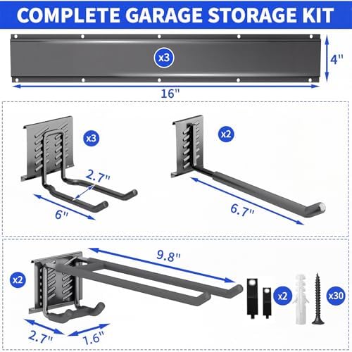 Garage Tool Organizer Wall Mount, 48 Inch Heavy Duty Garden Tool Organizer Storage System, Easy Install with 7 Adjustable Hooks, for Garage, Basement, Shed, Workshop, Black, Steel - Image 7
