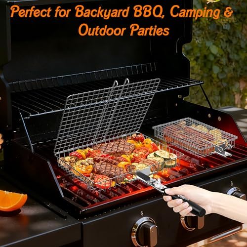Grill Baskets for Outdoor Grill,Removable Wooden Handle,2PCS - Image 6