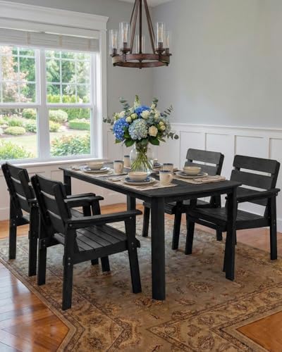 HIPS Patio Dining Table with Umbrella Hole Table, Black - Image 7