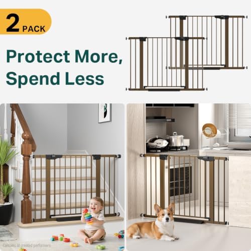 Cumbor 2 Pack 30-46" Baby Gate for Stairs, Auto Close Dog Gate Indoor Brown - Image 2