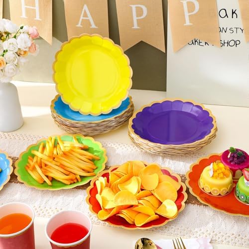 96 Pcs Rainbow Paper Plates 9 Inch Scalloped - Image 6