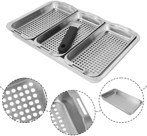 5 Pack Stainless Grill Basket Set, 16.6 x 11.1 Inch Outdoor Grill Basket with Clip-on Handle, Grill Pans for Outdoor Grill, Griddle Accessories for Camping, Picnic,BBQ - Image 3