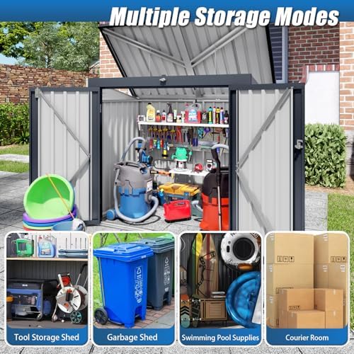 Outdoor Storage Shed with Dual Doors & Removable Top Lid, Metal Garden Tool Shed, Weather Resistant Waterproof Trash Can Bike Storage Organizer with Ventilation Sloped Roof Yard Utility Box - Image 7