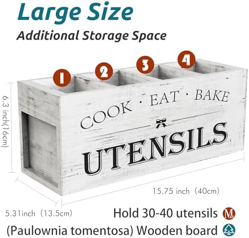 Suli Extra Large Utensil Holder Countertop for Kitchen Counter,White Grain - Image 2