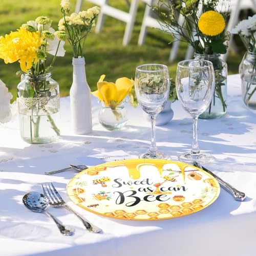 50PCS Bee Decorations for Party, Sweet as Can Bee Paper Plates Disposable Dessert Disposable Tableware Party Favors for Birthday Baby Shower Party Supplies Decorations - Image 2