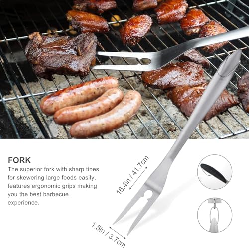 Grilljoy 8PCS BBQ Grill Tools Set with Extra Thick Stainless Steel Spatula, Fork, Tongs & Cleaning Brush - Complete Barbecue Accessories Kit with Portable Bag - Perfect Grill Gifts for Father's Day - Image 4