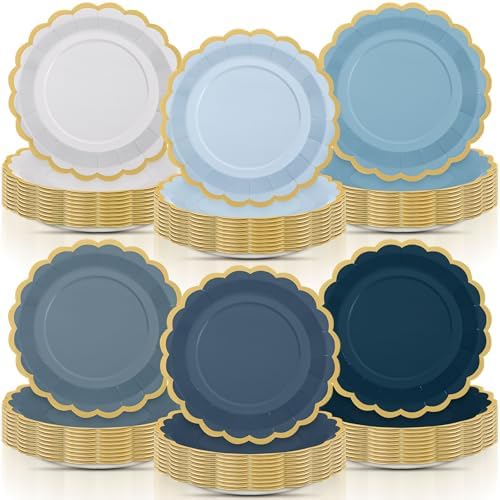 96 Pcs Dusty Blue Paper Plates 9 Inch Scalloped by Tiangrid