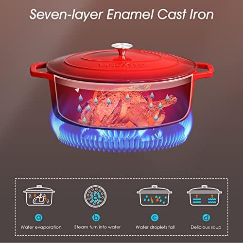 vancasso 9.3 Qt Oval Enameled Cast Iron Dutch Oven with Lid, Red - Image 6