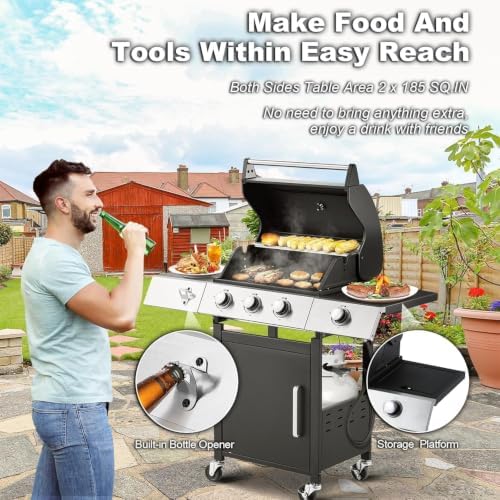 Upgraded 3 Burner 36000 BTU Propane Gas Grill with Side Burner - Image 6