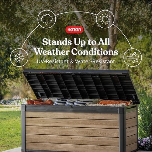 Keter Signature Collection 150 Gallon Resin Deck Box Organization and Storage Box for Patio Outdoor Cushions, Throw Pillows, Garden Tools and Pool Supplies, Ashwood - Image 3