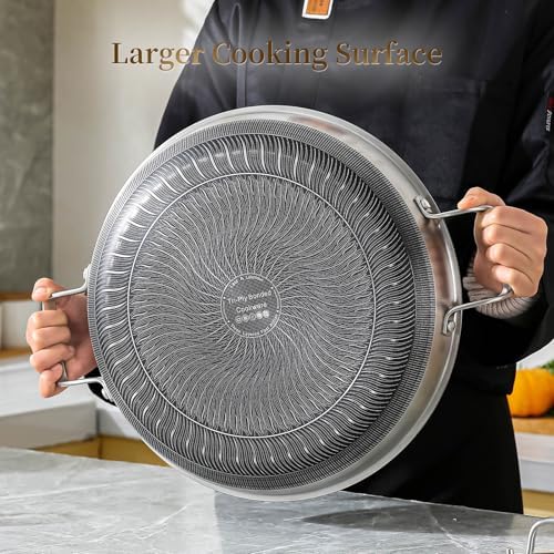 DELARLO Nonstick Paella Pan With Lid 14 Inch, Tri-Ply Stainless Steel Large Skillet, Everyday Pan, Fast & Even Heating Induction Cooking Pan, Dishwasher and Oven Safe, Heavy Duty Style - Image 2