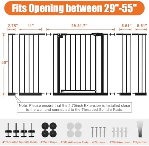 keny 29"-55" Extra Wide Baby Gate, Pressure Mounted No Drilling Dog Gate - Image 6