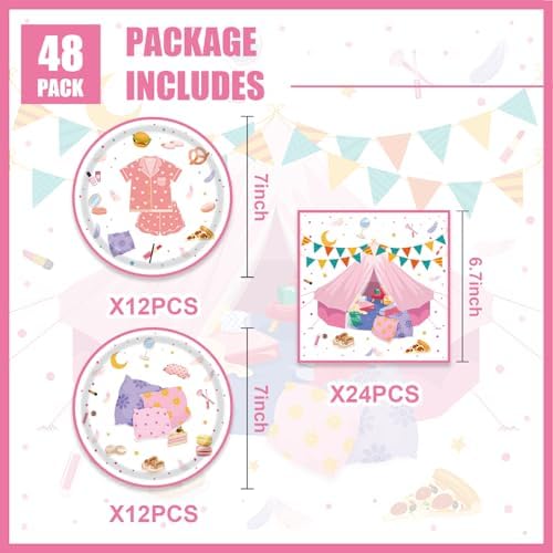 Egami 40pcs Pajama Supplies,include 20 Dessert plate and 20 Napkin,Slumber Spa Party Girls Party Plate Napkin Set,Used for girls pajama Decoration - Image 2