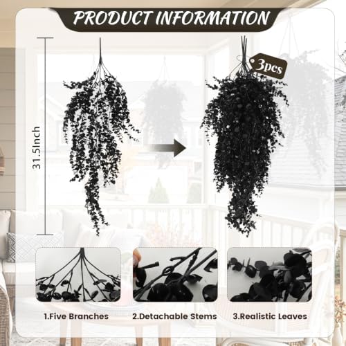 RECUTMS Black Artificial Hanging Gothic Plant 31.5" Fake Fall Greenery Vine - Image 2