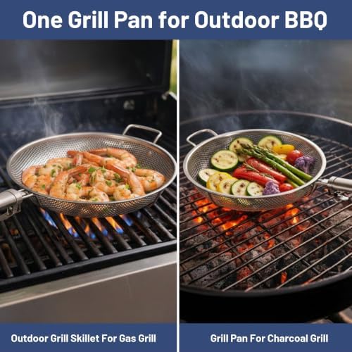 Stainless Steel Grill Pan with Removable Handle, 11.81" Round Perforated BBQ Grill Basket for Seafood, Vegetables & Meat, Outdoor Grilling Pan for Charcoal and Gas Grills, Camping & Backyard Cooking - Image 7