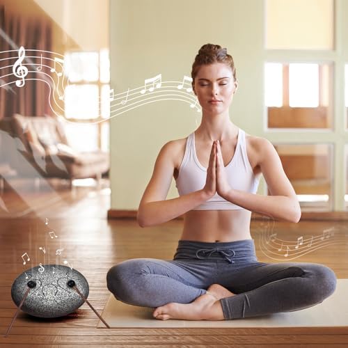 Rain Drum for Outside Garden, 6 Inches 8 Notes Steel Tongue Chakra Drums, Waterproof Meditation Rain Chime, Musical Instruments for Adult Gift with Bag, Music Book, Drum Mallets (Star Sliver) - Image 5