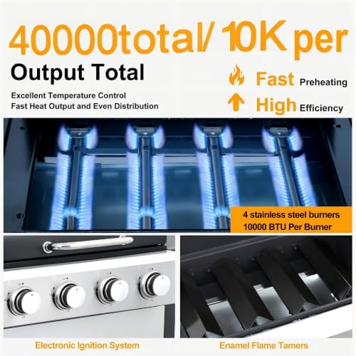 4-Burner Stainless Steel Propane Gas Grill - Image 4
