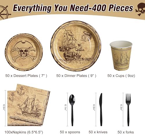 400 Pcs Disposable Pirate Tableware Set for 50 Guests - Image 2