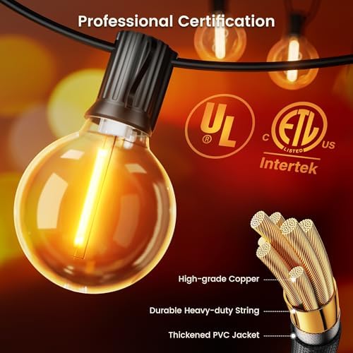 OHLUX Outdoor String Lights, 150FT Patio Lights with 70+2 Dimmable Plastic LED G40 Bulbs, 2200K Waterproof Connectable Hanging String for Backyard Cafe Porch Deck E12 Base - Image 4