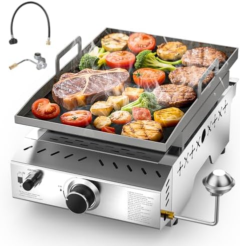 Electactic Stainless Steel Tabletop Grill,18 Inch Portable Propane Grill Griddle with Handle,8000 BTU Flat Top Grill for Camping, Outdoor & Tailgating Barbecue by Electactic