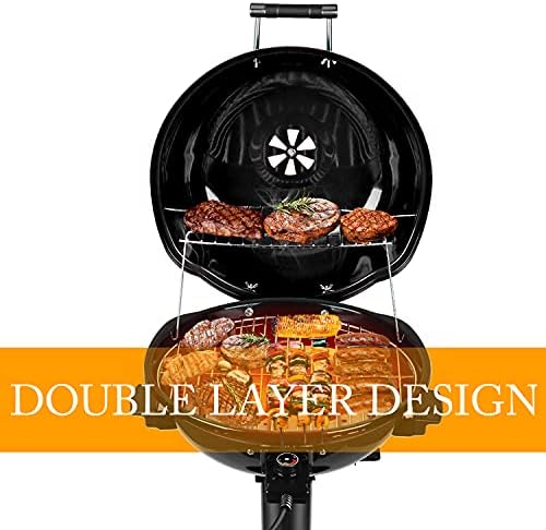 Electric BBQ Grill Techwood 15-Serving Indoor/Outdoor Electric Grill for Indoor & Outdoor Use, Double Layer Design, Portable Removable Stand Grill, 1600W (Stand Black BBQ Grills) - Image 4