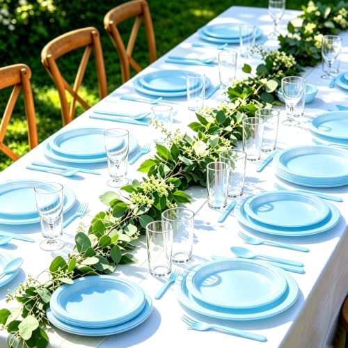 75 Pack Light Blue Heavy Duty Plastic Silverware Set, Disposable Knives, Forks & Spoons, 25 Sets for Birthday, Baby Shower, Camping, Picnic & Party - Image 6