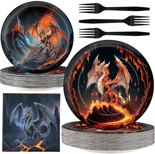 Dragon Party Decorations - Dragon Party Plates and Napkins for Kids Birthday Party, Serves 40 Guests by BonBeeDesign
