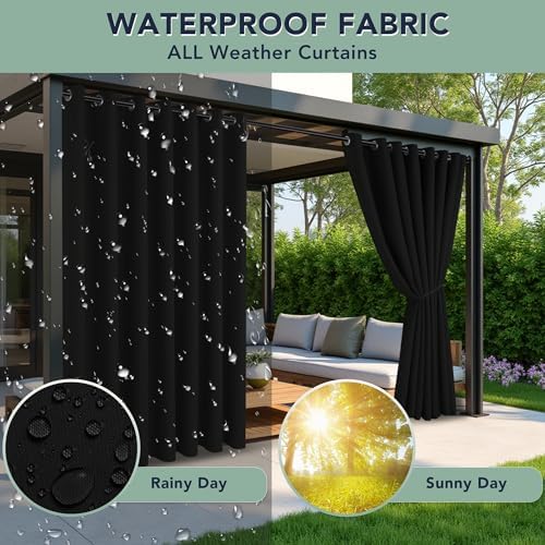 Black Outdoor Curtains for Patio Waterproof, 6 Drape Panels - Image 2