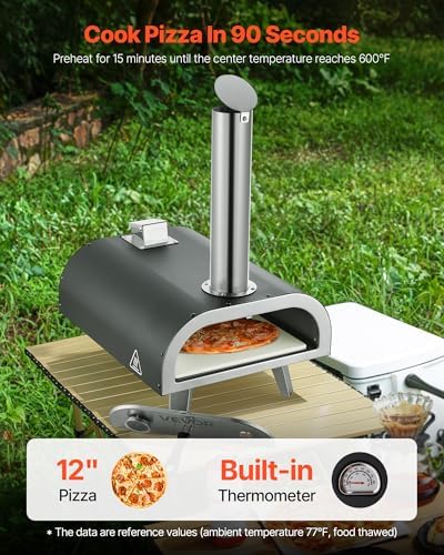 VEVOR Outdoor Pizza Oven, 12 Inch Wood Fired Pizza Ovens, Pellet Pizza-Stove with Thermometer, Portable Pizza-Maker for Outside Backyard Patio Camping, Pizza-Stone, Carry Bag, Shovel, Black - Image 2