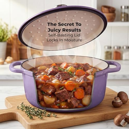 Zulay Kitchen 6.4QT Enameled Cast Iron Dutch Oven Pot with Lid, Heavy-Duty Soup Pot for Stews, Braising, Roasting & Sourdough Bread Baking, Oven Safe up to 500°F - Lavender Jade - Image 4