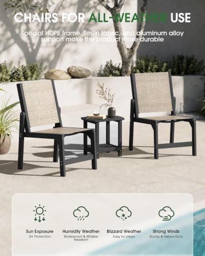 Stackable Outdoor Dining Chairs, HDPE Frame with Teslin Fabric, Black - Image 4