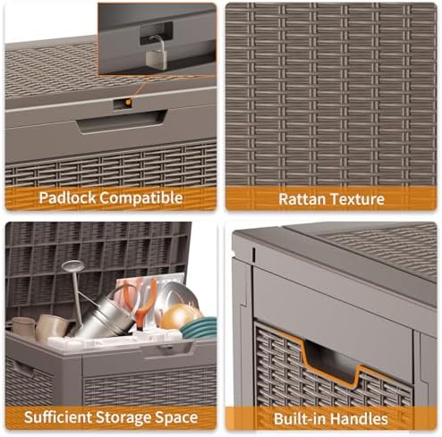 DRATO 36 Gallon Outdoor Storage Box Waterproof, Lockable Resin Deck Box for Patio Furniture, Pool Supplies & Garden Tools, Weatherproof Outside Storage Bin for Backyard Porch (Grey, 36 Gallon) - Image 5