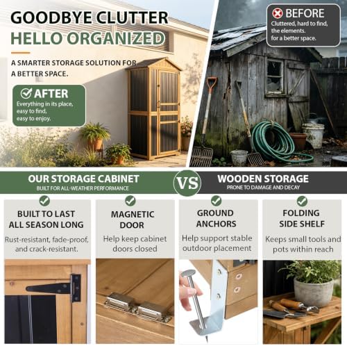 Gowoodhut Tall Outdoor Storage Cabinet with 4 Shelves, Garden Tool Shed - Image 5