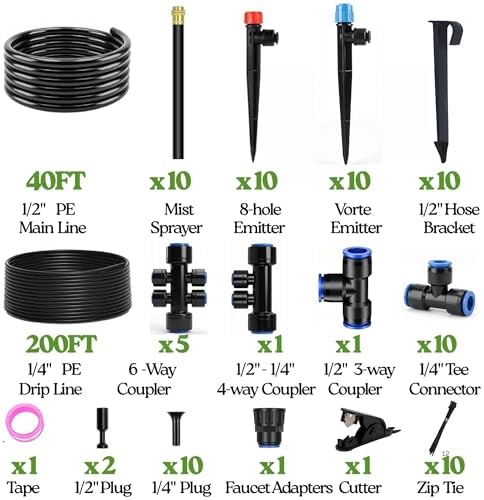 240FT Drip Irrigation System for Garden: Quick Connect 1/2" OD 5/16" ID PE Main Tubing Automatic Sprinkler Kit Adjustable Misting Part 1/4" Watering Hose for Outdoor Raised Bed Plants Flower Yard - Image 3