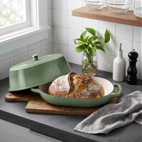 VORRINGARD Enameled Cast Iron Dutch Oven Pot with Dome Lid, Oval Bread Oven for Homemade Sourdough Bread Baking, Oven Safe up to 500°F, 6 Quart, Sage Green - Image 4