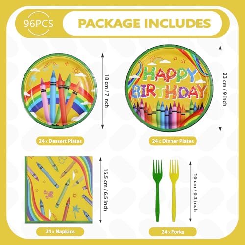 96Pcs Crayon Themed Birthday Party Supplies, Serves 24 - Image 5