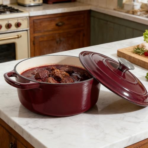 6 QT Merlot Enameled Cast Iron Dutch Oven with Lid - Image 6