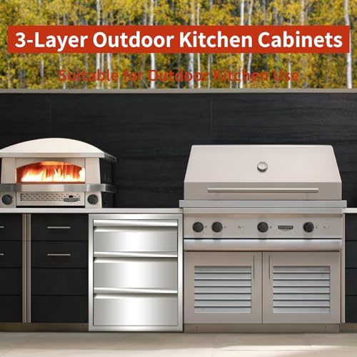 Outdoor Kitchen Drawers 14" W x 21" H x 23" D Triple BBQ Drawers Stainless Steel Built-in Drawer for Outdoor Kitchen Island, Patio Grill Station - Image 3