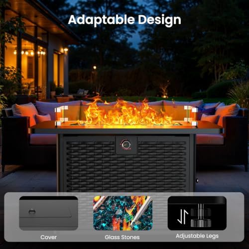 Ciays 43-Inch Rectangular Propane Fire Pit with 60,000 BTU Output, Outdoor Gas Fire Pit Table Premium for Outside Patio with 304 Stainless Steel H-Burner, Glass Stones, and Wind Guard - Image 5