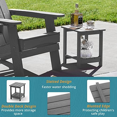 LUE BONA Outdoor Side Table, 2-Tier HDPS Small Patio Table, Dark Grey - Image 6