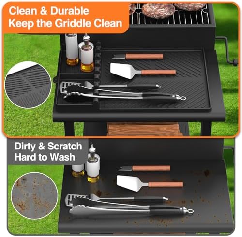 Silicone Griddle Tools Mat for Blackstone, Griddle Accessories Side Shelf Mat Grill Pad for Outdoor Grill Kitchen Counter Spatula Silicone Mat with Drip Pad (Black (2Packs)) - Image 6