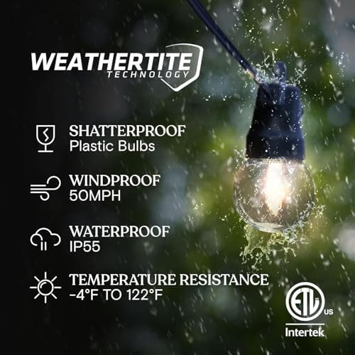 Brightech Ambience Pro 27 Ft Solar Powered Outdoor String Lights - Commercial Grade Waterproof Patio Lights Withn Edison Globes, Shatterproof LED String Lights for Patio - 1W, Warm White, 12 Bulbs - Image 2