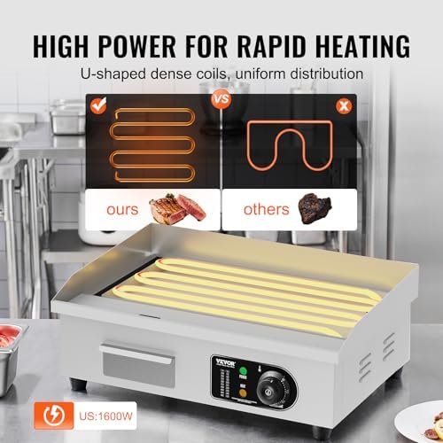 VEVOR Commercial Electric Griddle, Countertop 22" Half Flat Top Griddle - Image 3