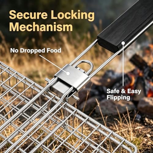 Stainless Steel Folding Grill Basket (12.6"x8.86"x1.57") - Portable BBQ Grilling Basket for Fish, Shrimp, Vegetables & Meats, Outdoor Camping Grilling Accessories, Perfect Grilling Gifts - Image 6