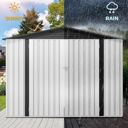 DWVO 7'x5' Large Metal Outdoor Storage Shed, Tool Sheds, White - Image 4