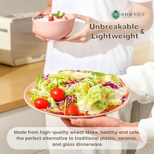 Homienly Unbreakable 40 PCS Wheat Straw Dinnerware Sets Service for 8 Pink - Image 5