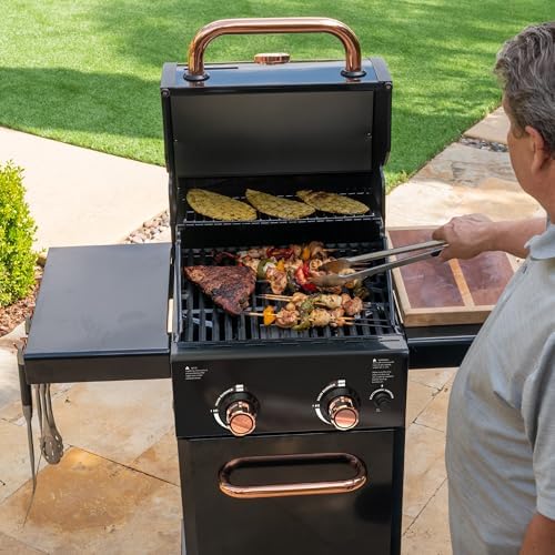 Permasteel 2-Burner Propane Gas Grill, BBQ Grill with Foldable Side Tables & Tool Hooks, Perfect for Outdoor Cooking, Patio & Garden, Black/Copper - Image 2