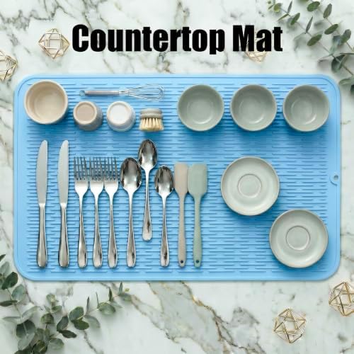 MicoYang Silicone Dish Drying Mat for Multiple Usage,Easy clean,Eco-friendly,Heat-resistant Silicone Mat for Kitchen Counter or Sink,Refrigerator or Drawer Liner Light Blue 5XL 36inches x 18inches - Image 3