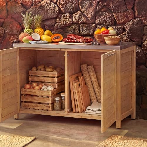 MOUMON Patio Kitchen Storage Cabinet with Stainless Steel Countertop - Image 3